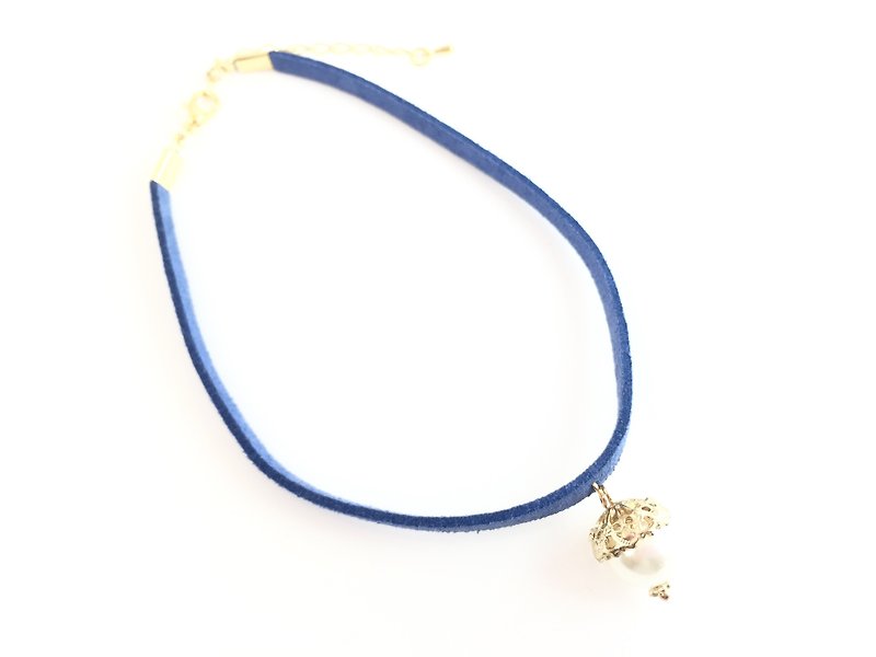 紫罗兰珍珠颈链 - 项链 - 棉．麻 蓝色