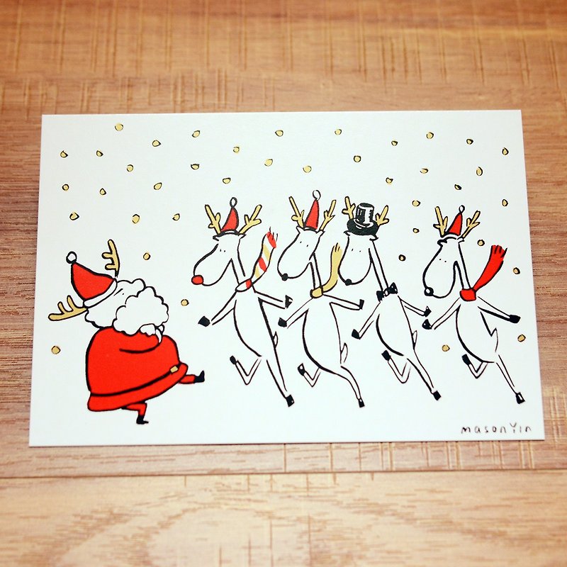 圣诞卡米猪2017金色圣诞明信片11号: 雪中之舞 - 卡片/明信片 - 纸 金色