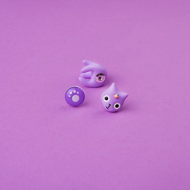 Purple Unicorn Polymer Clay Earrings - Unicat Cat Earrings  - 耳环/耳夹 - 粘土 紫色