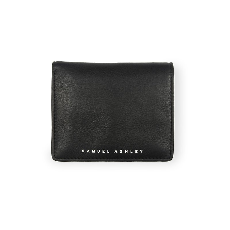 【男生礼物】Logan RFID防盗直向折叠钱包连零钱格 - 黑拼深蓝色 - 皮夹/钱包 - 真皮 黑色