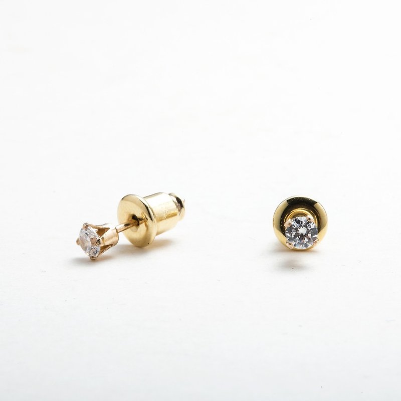 14K包金锆石耳针 Zircon Earrings - 耳环/耳夹 - 宝石 金色