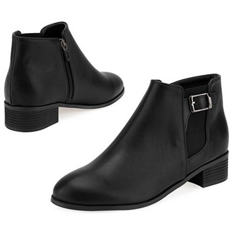 PRE-ORDER - SPUR 皮带扣切尔西靴 LF9056 BLACK - 女款短靴 - 人造皮革 黑色
