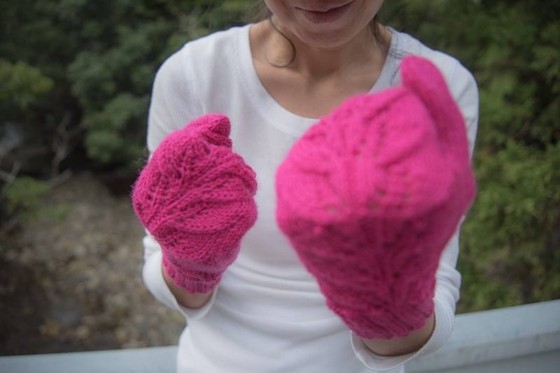 ピンク　ミトン　手編み - 手套 - 其他材质 粉红色