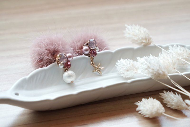 暖暖 - 珍珠毛绒两用耳环 - 豆沙粉 (316L不锈钢抗敏耳针 / 耳夹) - 耳环/耳夹 - 其他材质 粉红色