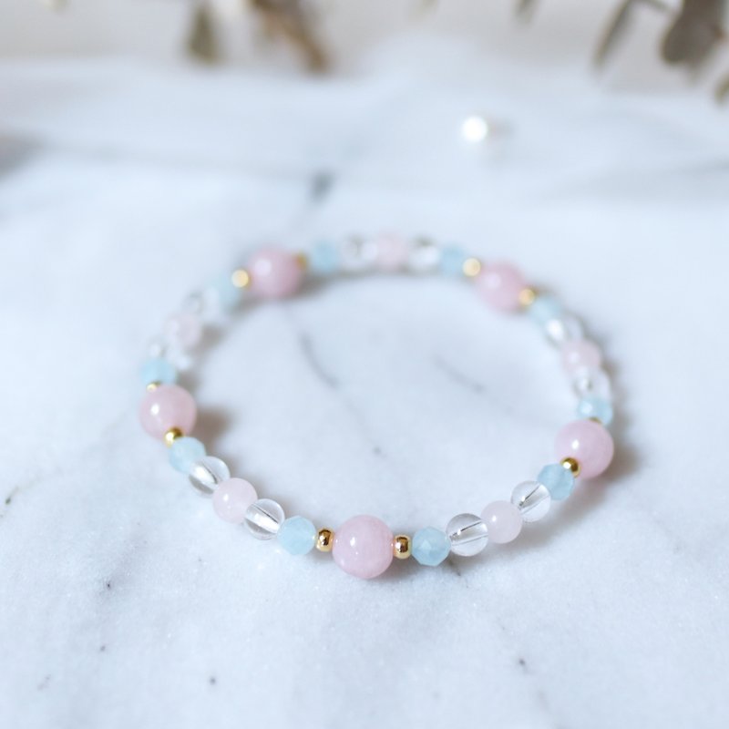 天然石系列柒  海蓝宝 粉晶 白水晶 手链 - 手链/手环 - 宝石 粉红色