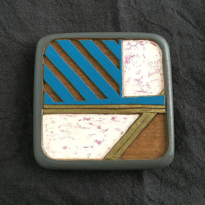 Vanity Hand Mirror Mini (stripe) - 彩妆刷具/镜子/梳子 - 木头 蓝色
