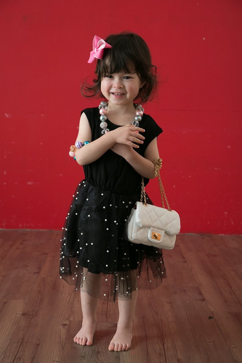 无袖连身珍珠纱裙洋装Dress Tu Tu-Black Pearl - 童装礼服/连衣裙 - 聚酯纤维 