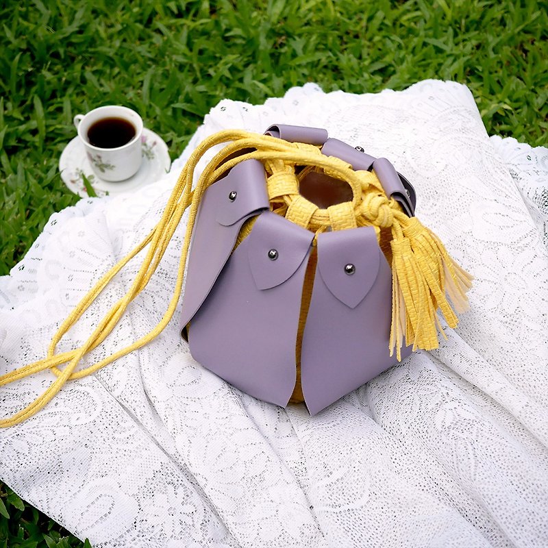紫黄-Fateh抽绳水桶包 - 侧背包/斜挎包 - 人造皮革 紫色