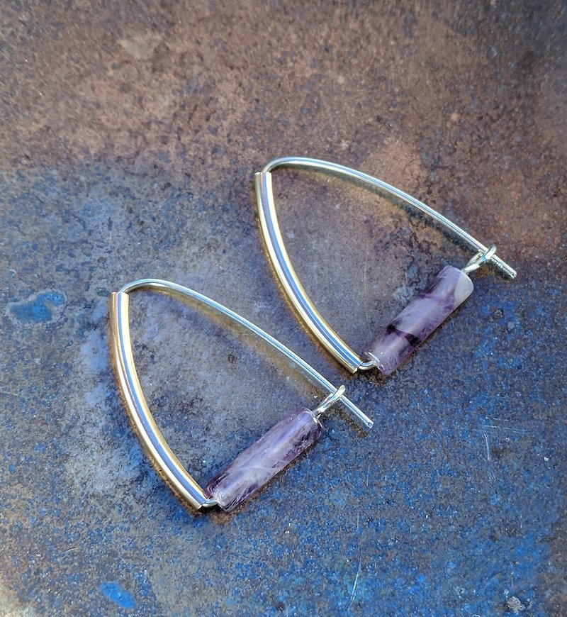 简约14k包金纯银紫水晶耳环 - 耳环/耳夹 - 半宝石 紫色