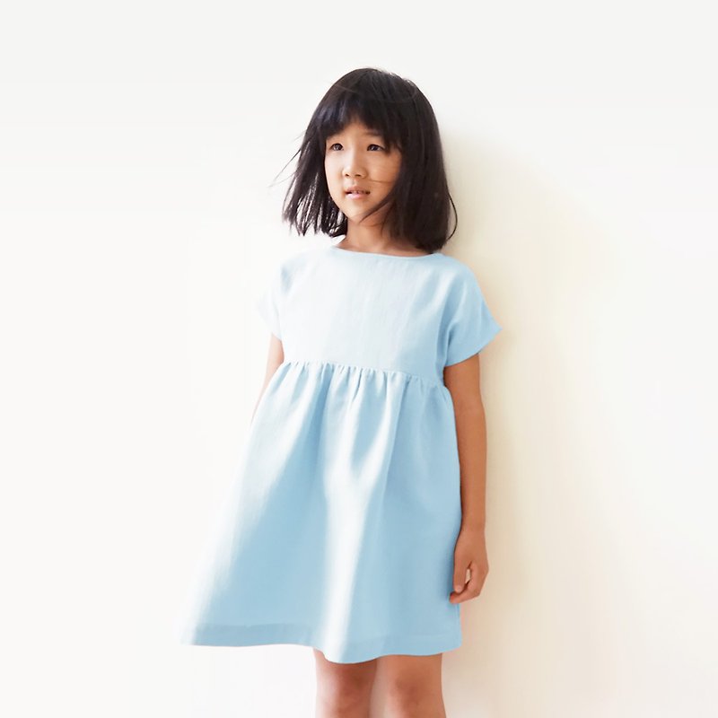 有机棉纱织女童连身裙-水蓝 - 童装礼服/连衣裙 - 棉．麻 蓝色