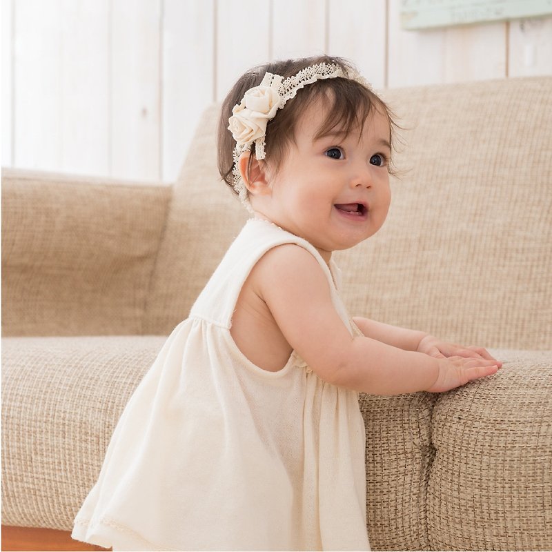 【日本Amorosa Mamma有机棉】婴儿蕾丝发带(迷你玫瑰) - 婴儿帽/发带 - 棉．麻 