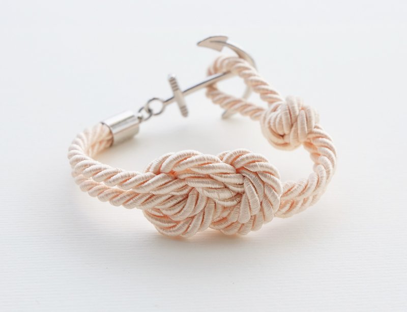 Infinity-knot with nautical hook bracelet in cream - 手链/手环 - 其他材质 白色