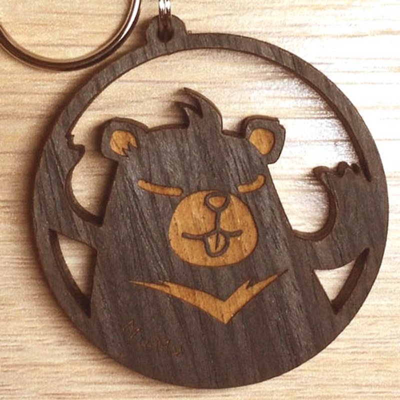 MuMu Sweety ✿ 黑熊霸。胖果 / 钥匙圈 - 钥匙链/钥匙包 - 木头 黑色