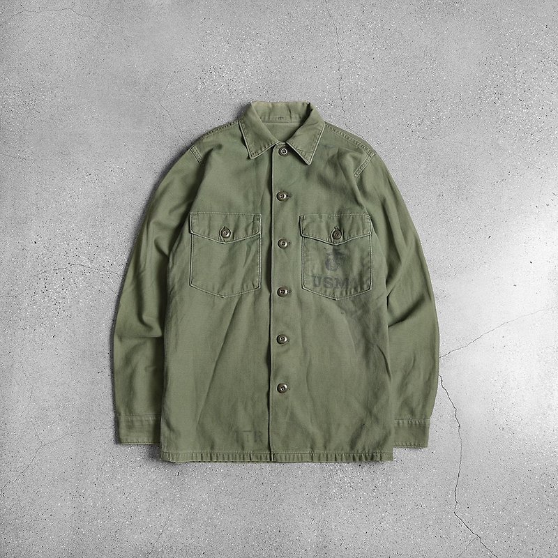 美军公发OG-107军衬 / Vintage 古着 - 男装衬衫 - 棉．麻 绿色