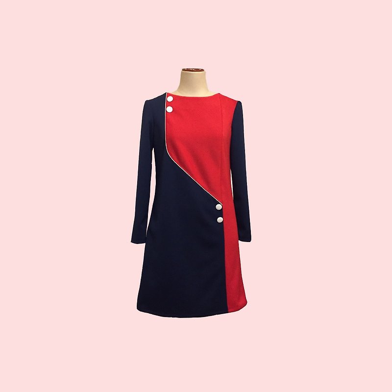 retro one-piece dress jeanne3 - 洋装/连衣裙 - 聚酯纤维 红色