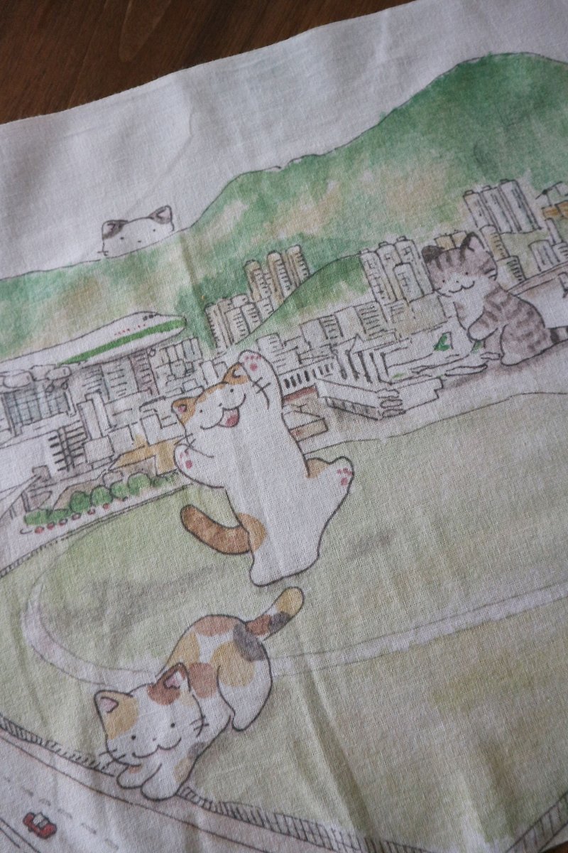 猫咪×香港 手拭巾-手ぬぐい- 启德机场 - 毛巾浴巾 - 棉．麻 