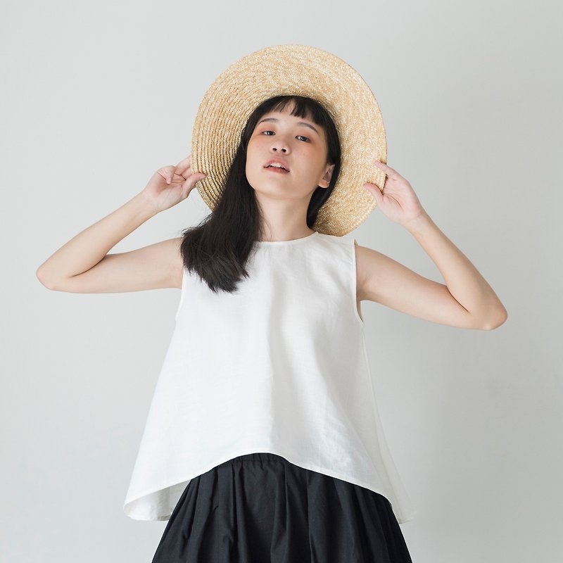 Off-White Linen Sleeveless Shirt - 女装背心 - 亚麻 白色