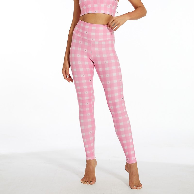 SILVERWIND芭比粉格子紧身高弹显瘦瑜伽裤健身高腰提臀裸感运动裤 - 女装运动裤 - 环保材料 粉红色