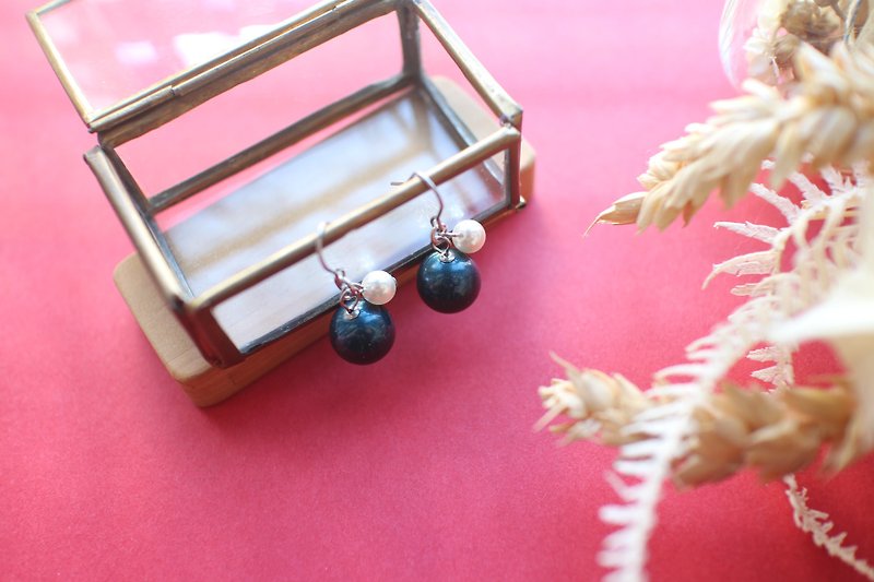 波波蓝-珍珠 不锈钢耳环-可改夹 - 耳环/耳夹 - 铜/黄铜 多色