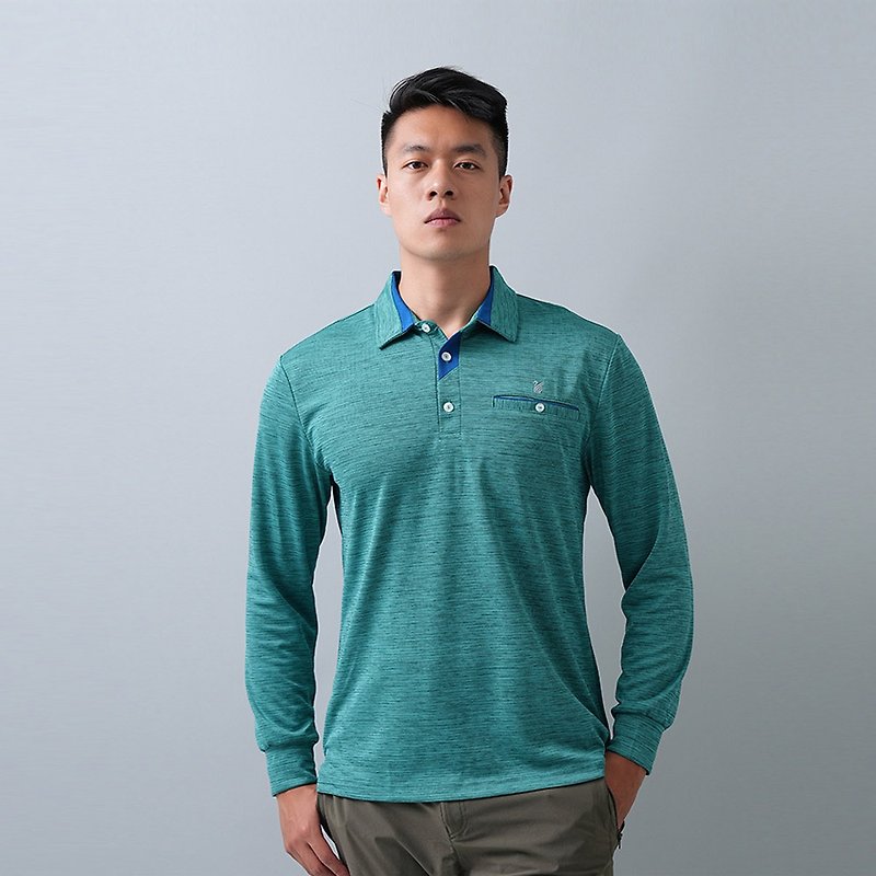 男款吸湿排汗抗UV机能长袖 POLO衫 GL1037(M-6L 大尺码) / 绿色 - 男装运动衣 - 聚酯纤维 绿色