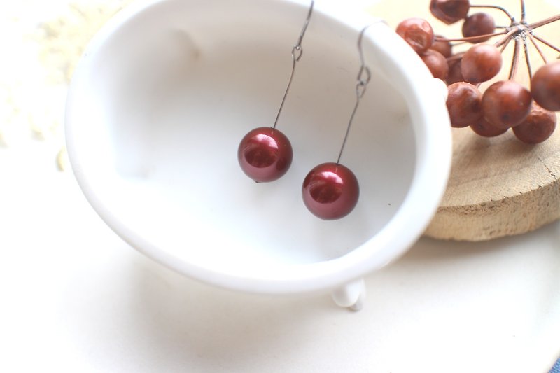 红苹果-不锈钢 施华洛珍珠耳环-针式 夹式 - 耳环/耳夹 - 其他金属 多色