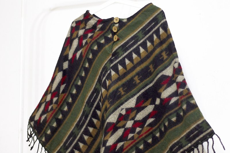 民族风斗篷 印地安流苏披巾 波希米亚斗篷披肩 羊毛斗篷-摩洛哥风 - 丝巾 - 羊毛 绿色