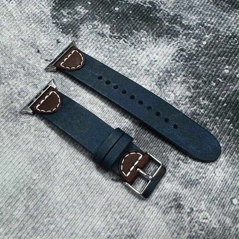 皮革AppleWatch表带 - 20mm男女合用 - 定制化礼物 - 包刻字压字 - 表带 - 真皮 蓝色