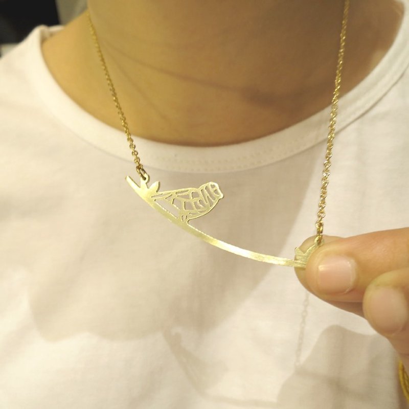 geometric bird with branch necklace - 项链 - 其他金属 橘色