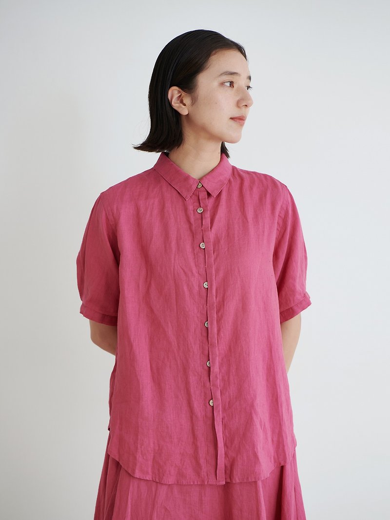 KOOW日式水洗亚麻衬衫 基础款隐藏扣设计百搭粉色翻领衬衫 - 女装衬衫 - 棉．麻 粉红色