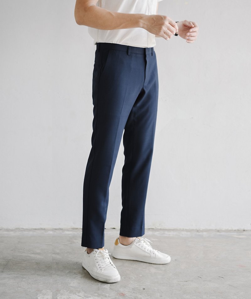 Navy tailored trousers - 男士长裤 - 棉．麻 蓝色