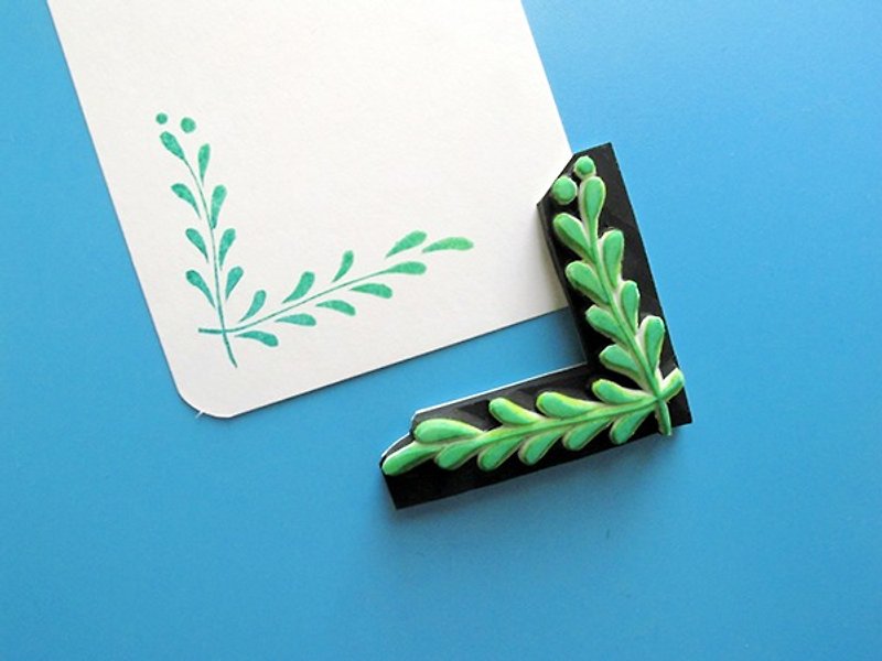 Apu手工章 实用绿叶角花边框印章 手帐印章 - 印章/印台 - 橡胶 