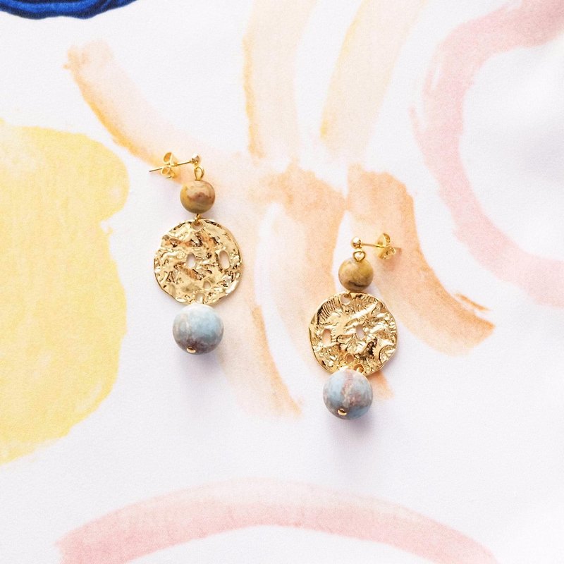 ALYSSA & JAMES 月亮系列 玛瑙圆珠圆形耳环 (可转耳夹) - 耳环/耳夹 - 铜/黄铜 金色