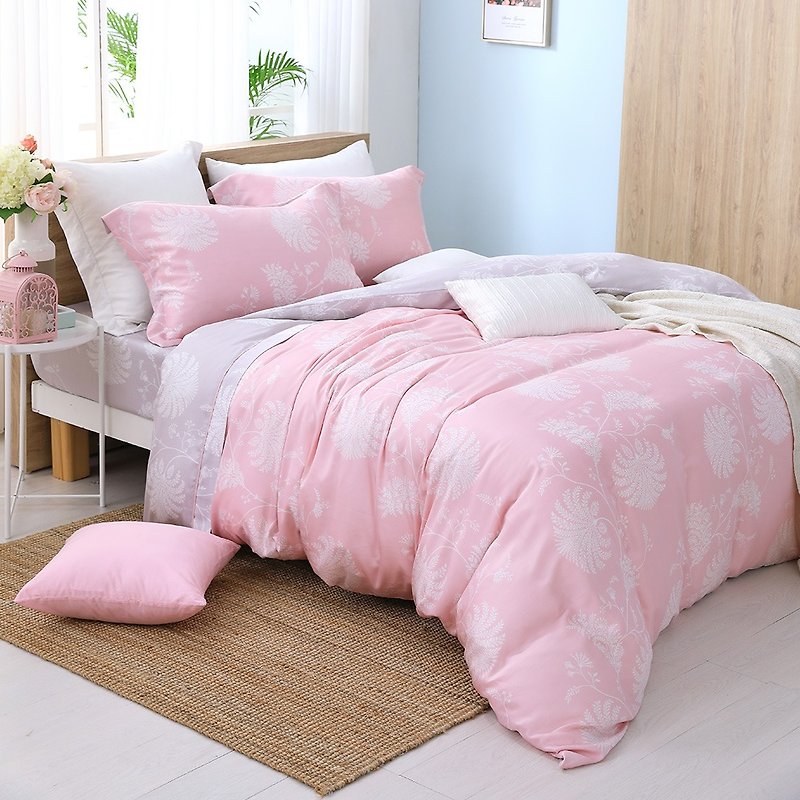 特大-微甜幸福-天丝两用被床包四件组【40支100%莱赛尔】设计款 - 寝具 - 丝．绢 粉红色