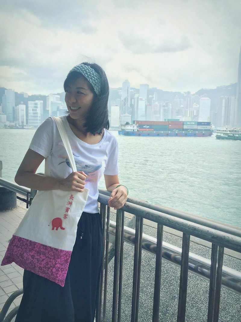 长洲宾客中文绣字布袋 Cheung Chai Guest Tote Bag - 手提包/手提袋 - 棉．麻 粉红色