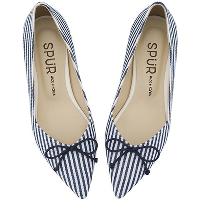 SPUR 可爱丝带条纹蝴蝶结平底鞋 OS7029 STRIPE - 女款休闲鞋 - 其他材质 