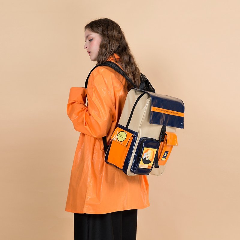 KIITOS LIFE防水撞色后背包旅行包笔电包---卡其色美丽烦恼款2 - 后背包/双肩包 - 其他材质 黄色
