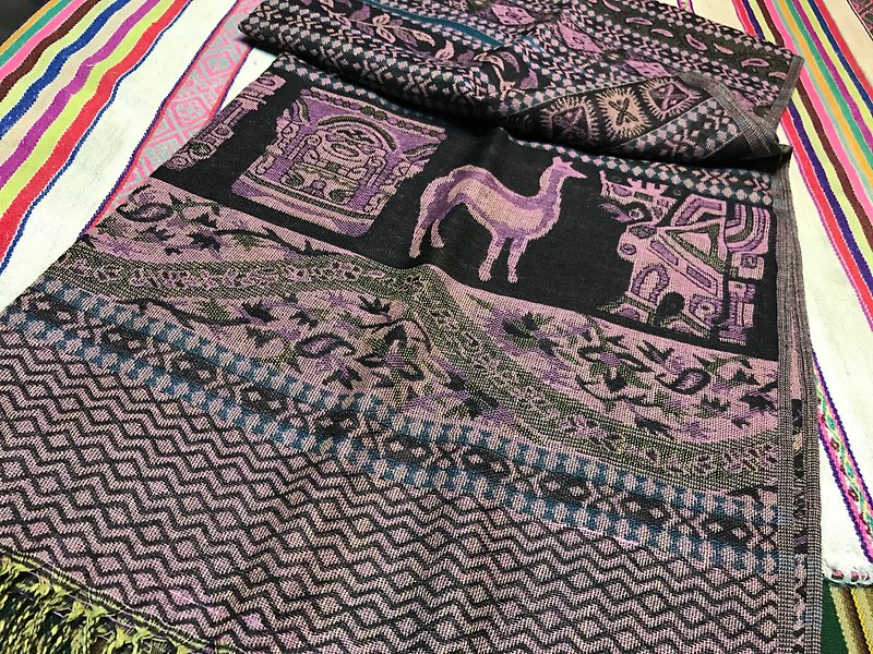 秘鲁图腾风格围巾/披肩-粉 - 丝巾 - 棉．麻 粉红色