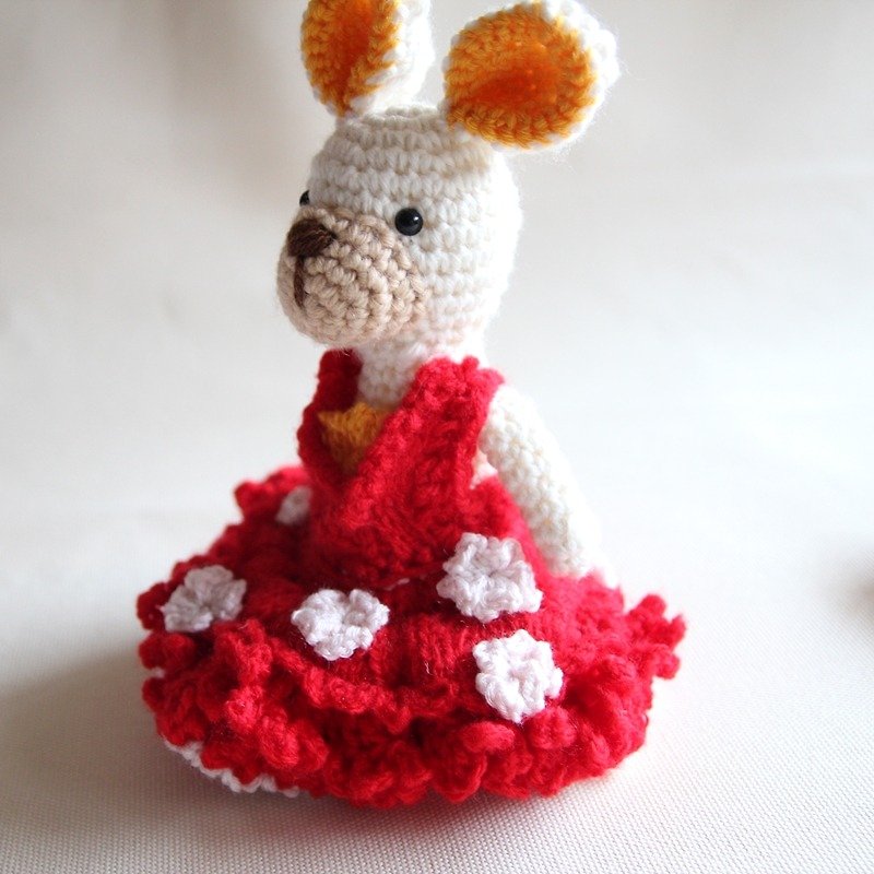 大红色华丽花朵礼服新娘兔 (出清) - 玩偶/公仔 - 纸 红色