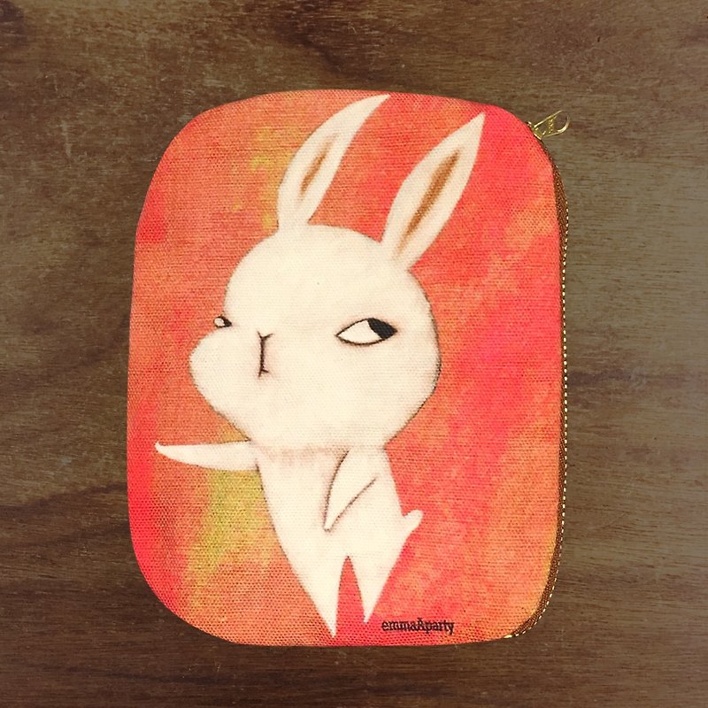 emmaAparty插画小包:推倒兔子 - 化妆包/杂物包 - 棉．麻 橘色