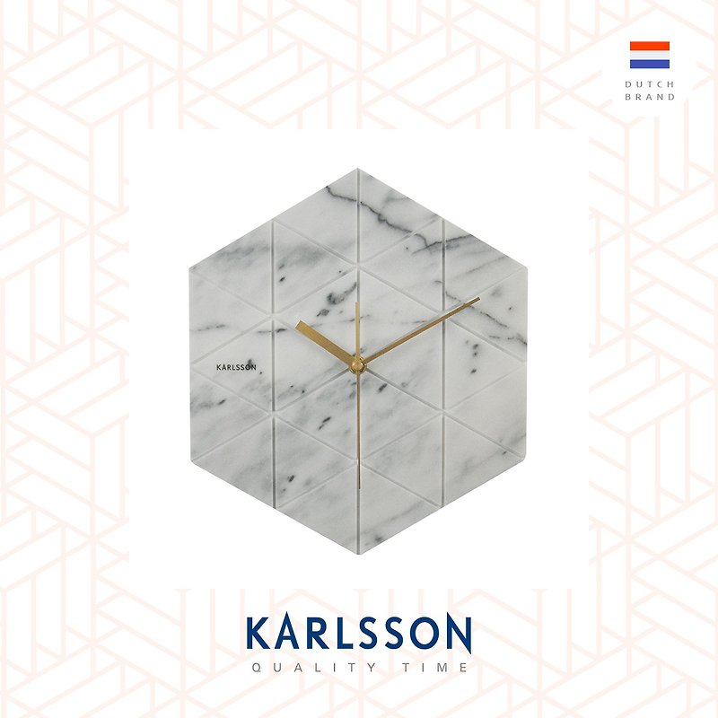 Karlsson, Wall clock Marble Hexagon white 真.云石挂钟白色 - 时钟/闹钟 - 其他材质 白色