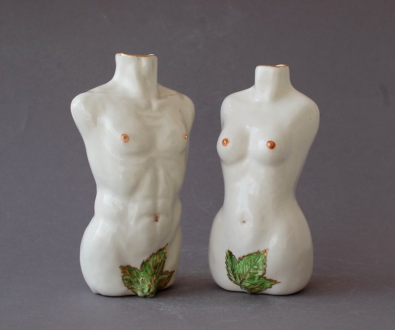 Male and Female Body Ceramic Torso figurine Decorative vase He and she Set - 摆饰 - 瓷 白色