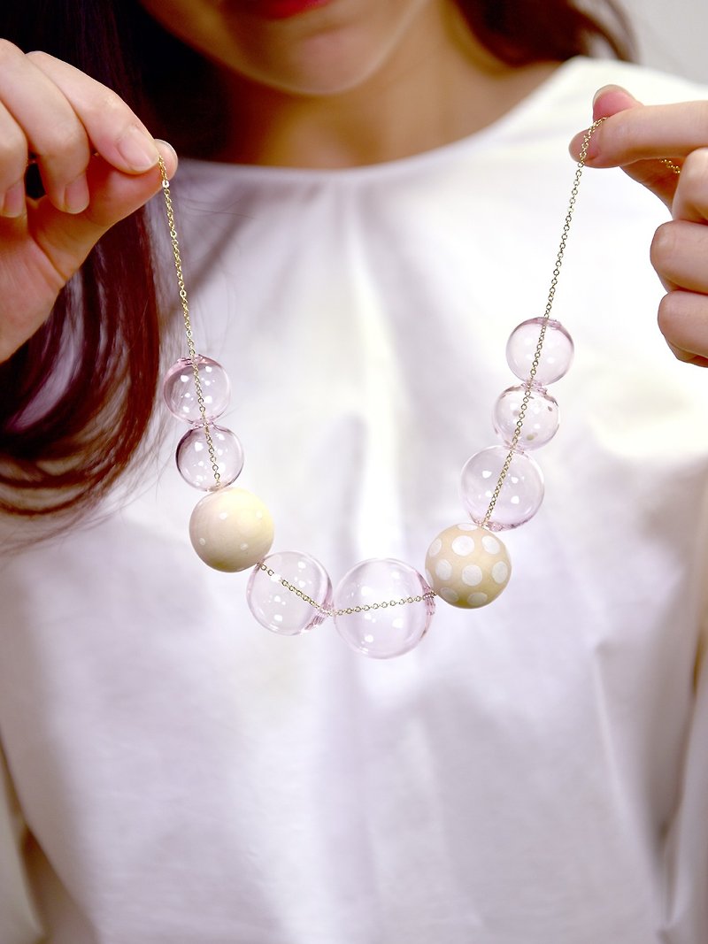 GIOIA PINK - 玻璃球 手绘木珠 颈链 - 颈链 - 玻璃 粉红色