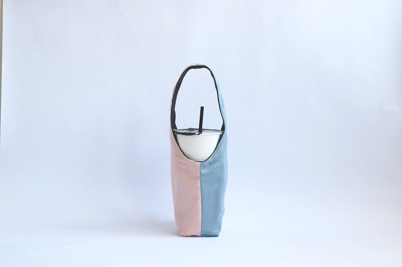 MaryWil麂皮双面环保杯套饮料提袋-粉红x灰蓝 - 随行杯提袋/水壶袋 - 聚酯纤维 多色