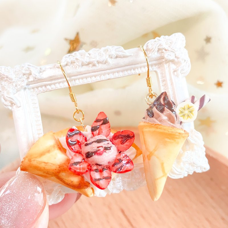 【日式】甜品 | 可丽饼耳环 | 黏土饰物 | 微缩饰物 - 耳环/耳夹 - 粘土 