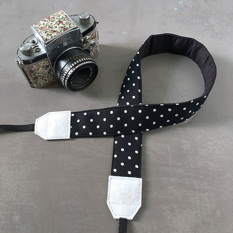 Black Polkadot  Mirrorless or DSLR Camera Strap - 相机 - 棉．麻 黑色