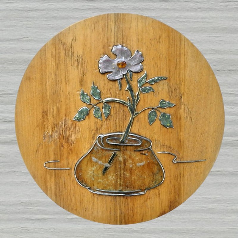 Wooden inlaid wall decor with still life - 墙贴/壁贴 - 木头 多色