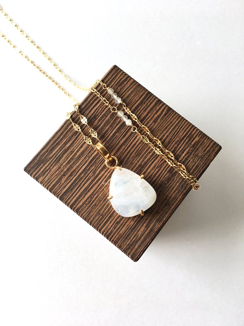 Moonstone  long necklace brass - 长链 - 石头 白色