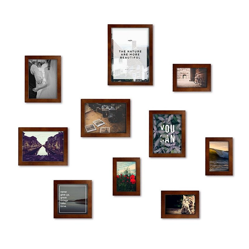 北欧简约相框墙 咖啡色 10入组合 室内设计 照片墙 布置 装饰 - 画框/相框 - 木头 咖啡色