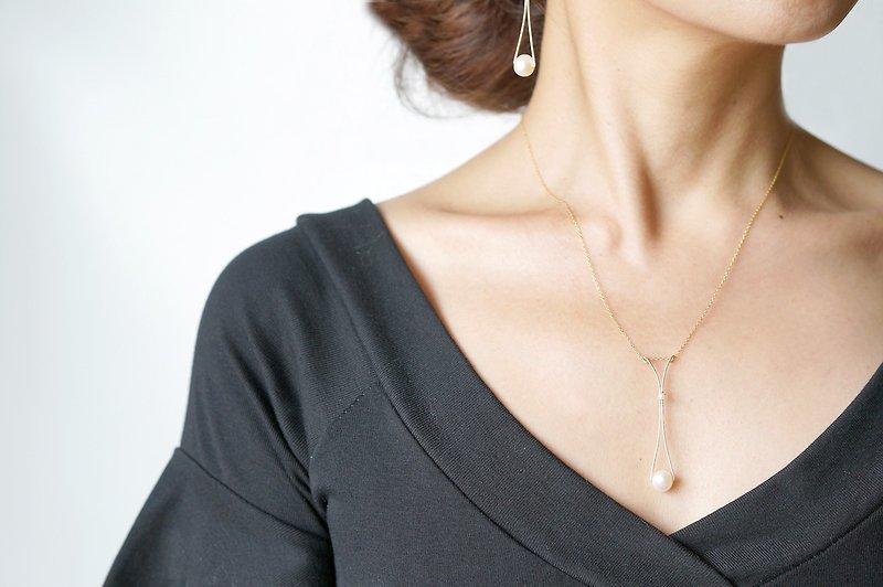 【Art Nouveau】14KGF Pearl Necklace/Earrings-001- - 耳环/耳夹 - 宝石 金色