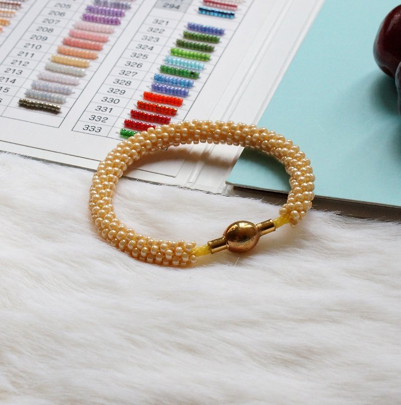 Kumihimo手织日本玻璃珠 KTS-11 ( Handbraided Kumihimo Seed Beads Bracelet ) - 手链/手环 - 玻璃 黄色
